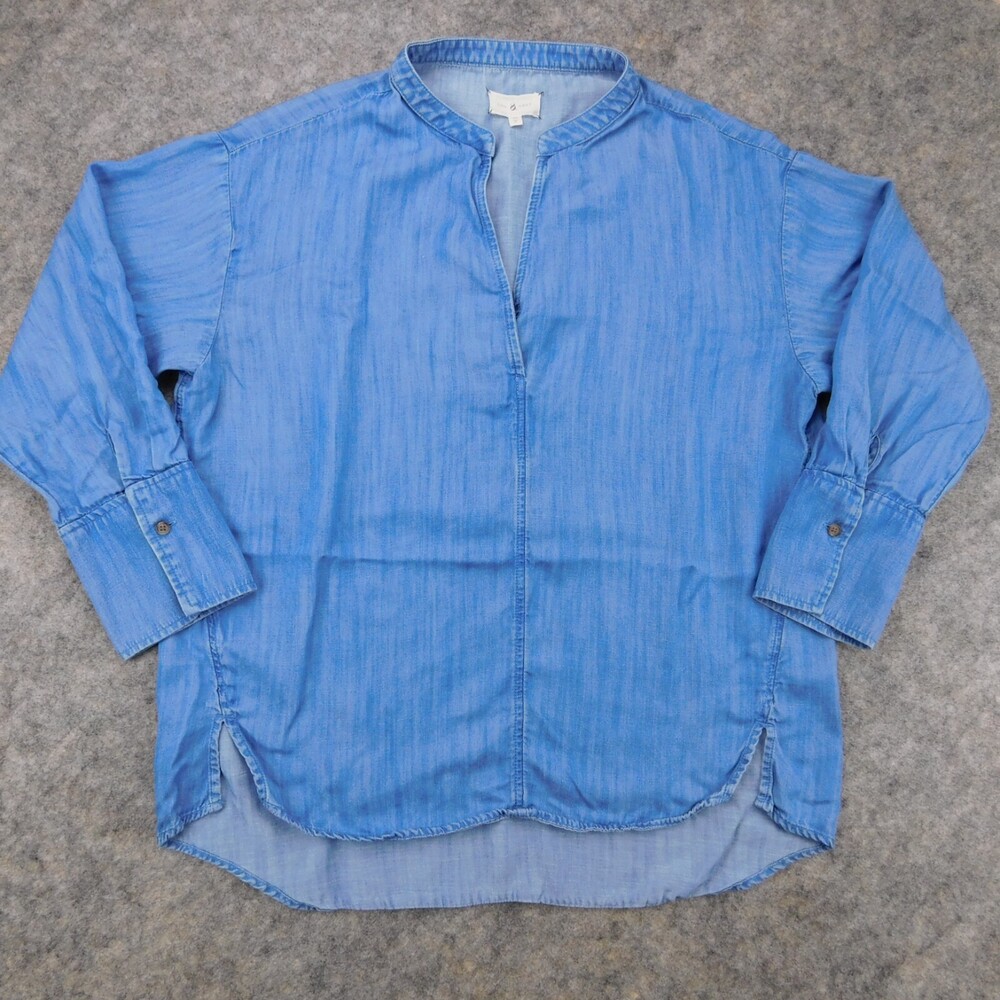 Lou & Grey Shirt Womens Medium Blue Long Sleeve Chambray Henley Blouse Lyocell